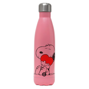 Snoopy, Metal mug thermos Pink Mat (Stainless steel), double wall, 500ml
