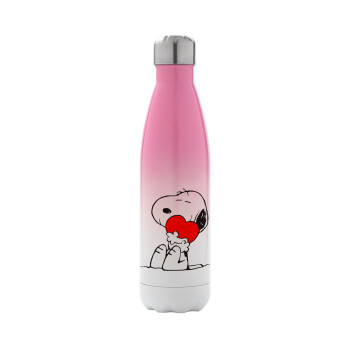 Snoopy, Μεταλλικό παγούρι θερμός Ροζ/Λευκό (Stainless steel), διπλού τοιχώματος, 500ml
