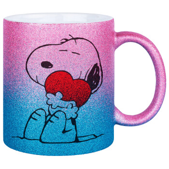 Snoopy, Κούπα Χρυσή/Μπλε Glitter, κεραμική, 330ml
