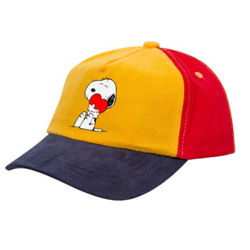 Snoopy, Καπέλο παιδικό Baseball, 100% Βαμβακερό, Low profile, Κίτρινο/Μπλε/Κόκκινο