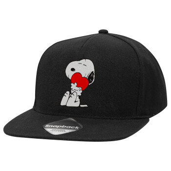 Snoopy, Καπέλο Ενηλίκων Flat Snapback Μαύρο, (100% ΒΑΜΒΑΚΕΡΟ TWILL, ΕΝΗΛΙΚΩΝ, UNISEX, ONE SIZE)