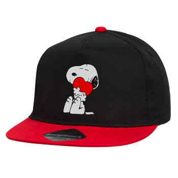 Snoopy, Καπέλο παιδικό Flat Snapback, Μαύρο/Κόκκινο (100% ΒΑΜΒΑΚΕΡΟ, ΠΑΙΔΙΚΟ, UNISEX, ONE SIZE)