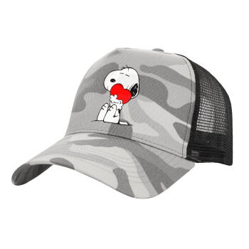 Snoopy, Adult Structured Trucker Hat, with Mesh, (Camouflage) Army Camo (100% COTTON, ADULT, UNISEX, ONE SIZE)