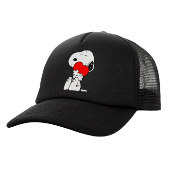 Snoopy, Καπέλο Ενηλίκων Soft Trucker με Δίχτυ Μαύρο (POLYESTER, ΕΝΗΛΙΚΩΝ, UNISEX, ONE SIZE)