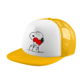 Snoopy, Καπέλο παιδικό Soft Trucker με Δίχτυ Κίτρινο/White 