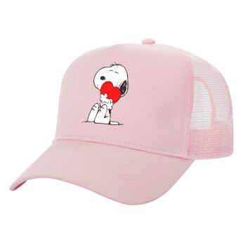 Snoopy, Adult Structured Trucker Hat, with Mesh, PINK (100% COTTON, ADULT, UNISEX, ONE SIZE)