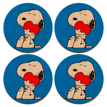 Snoopy, ΣΕΤ x4 Σουβέρ ξύλινα στρογγυλά plywood (9cm)