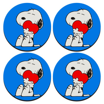 Snoopy, SET of 4 round wooden coasters (9cm)
