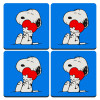 Snoopy, ΣΕΤ 4 Σουβέρ ξύλινα τετράγωνα
