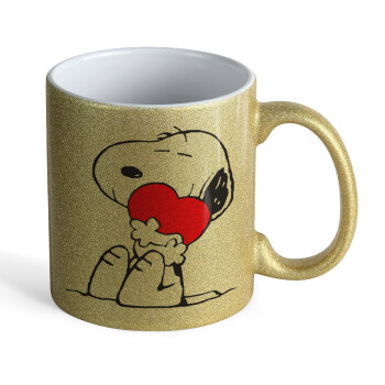Snoopy, Κούπα Χρυσή Glitter που γυαλίζει, κεραμική, 330ml