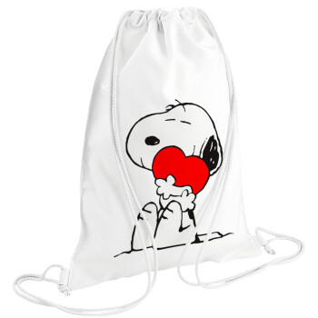 Snoopy, Τσάντα πλάτης πουγκί GYMBAG λευκή (28x40cm)