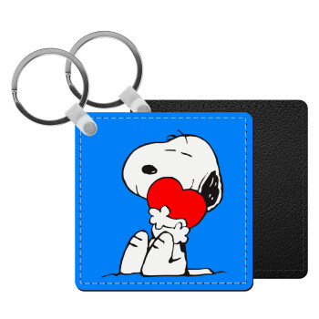 Snoopy, Μπρελόκ Δερματίνη, τετράγωνο ΜΑΥΡΟ (5x5cm)