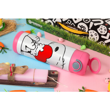 Snoopy, Easter candle, Childrens hot water bottle, stainless steel, with safety straw, PINK (500ml)