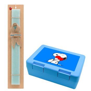 Snoopy, Easter Set, children's snack container BLUE & Easter aromatic flat candle (30cm) (TURQUOISE)