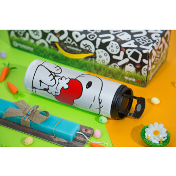 Snoopy, Easter candle,Travel Tumbler 2 Lids, with metal straw & cleaning brush & aromatic flat candle (30cm) (BLUE)