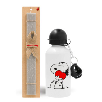 Snoopy, Πασχαλινό Σετ, παγούρι μεταλλικό  αλουμινίου (500ml) & πασχαλινή λαμπάδα αρωματική πλακέ (30cm) (ΓΚΡΙ)