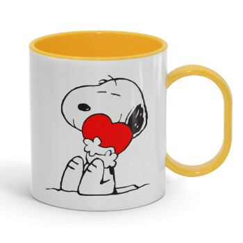 Snoopy, Κούπα (πλαστική) (BPA-FREE) Polymer Κίτρινη για παιδιά, 330ml