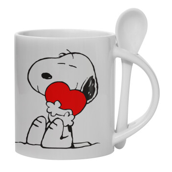 Snoopy, Ceramic coffee mug with Spoon, 330ml (1pcs)