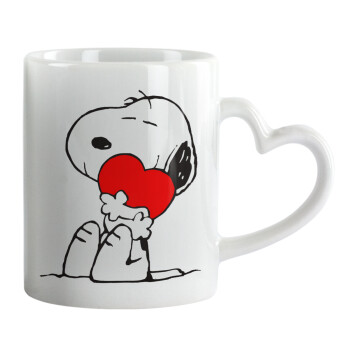Snoopy, Κούπα καρδιά χερούλι λευκή, κεραμική, 330ml