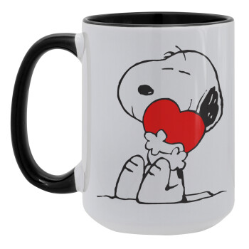 Snoopy, Κούπα Mega 15oz, κεραμική Μαύρη, 450ml