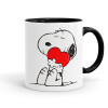Snoopy, Κούπα χρωματιστή μαύρη, κεραμική, 330ml