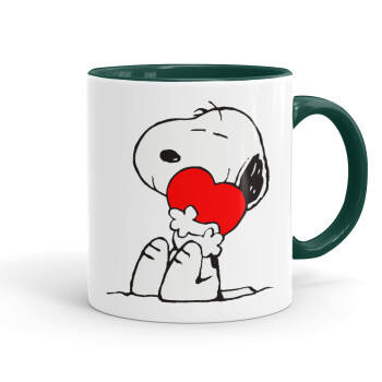 Snoopy, Κούπα χρωματιστή πράσινη, κεραμική, 330ml