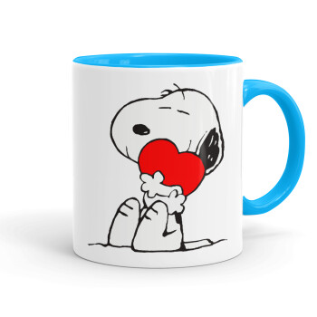 Snoopy, Κούπα χρωματιστή γαλάζια, κεραμική, 330ml