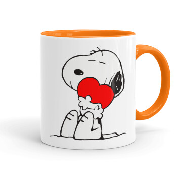 Snoopy, Κούπα χρωματιστή πορτοκαλί, κεραμική, 330ml