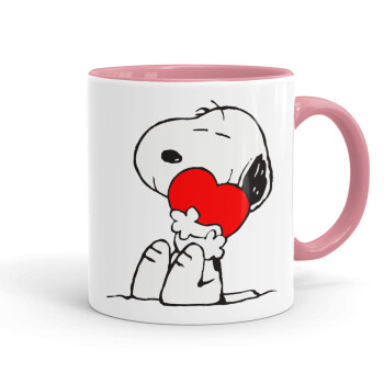 Snoopy, Κούπα χρωματιστή ροζ, κεραμική, 330ml