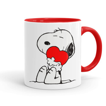 Snoopy, Κούπα χρωματιστή κόκκινη, κεραμική, 330ml
