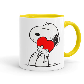 Snoopy, Κούπα χρωματιστή κίτρινη, κεραμική, 330ml