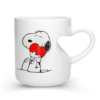 Snoopy, Κούπα καρδιά λευκή, κεραμική, 330ml
