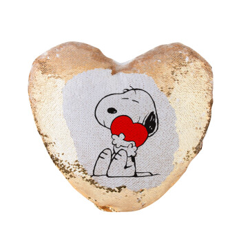 Snoopy, Μαξιλάρι καναπέ καρδιά Μαγικό Χρυσό με πούλιες 40x40cm περιέχεται το  γέμισμα