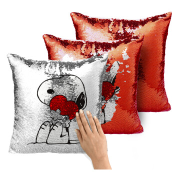 Snoopy, Μαξιλάρι καναπέ Μαγικό Κόκκινο με πούλιες 40x40cm περιέχεται το γέμισμα