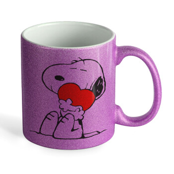 Snoopy, Κούπα Μωβ Glitter που γυαλίζει, κεραμική, 330ml