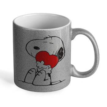 Snoopy, Κούπα Ασημένια Glitter που γυαλίζει, κεραμική, 330ml