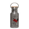 Stainless steel metallic thermos flask, silver with a bamboo lid, double-walled, 350ml.