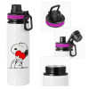 Metallic water bottle with safety lid, 850ml aluminum