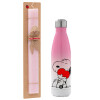 Easter Set, Metallic pink/white (Stainless steel) thermos, double-walled, 500ml & aromatic flat Easter candle (30cm) (PINK)