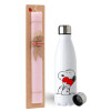 Easter Set, metallic stainless steel water bottle (750ml) & scented flat Easter candle (30cm) (PINK)