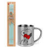 Easter Set, metallic thermal cup (300ml) & aromatic flat Easter candle (30cm) (TURQUOISE)