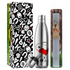 Easter Set, metallic stainless thermos flask (500ml) & scented flat Easter candle (30cm) (GRAY)