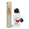 Easter Set, metallic aluminum water bottle (500ml) & scented flat candle (30cm) (TURQUOISE)