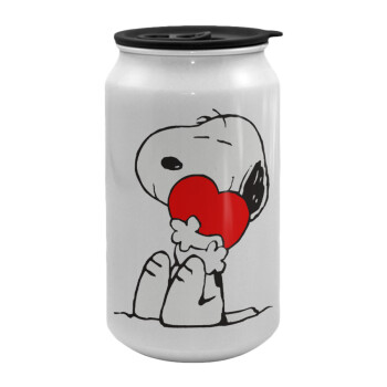 Snoopy, Κούπα ταξιδιού μεταλλική με καπάκι (tin-can) 500ml