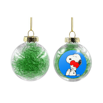 Snoopy, Χριστουγεννιάτικη μπάλα δένδρου διάφανη με πράσινο γέμισμα 8cm