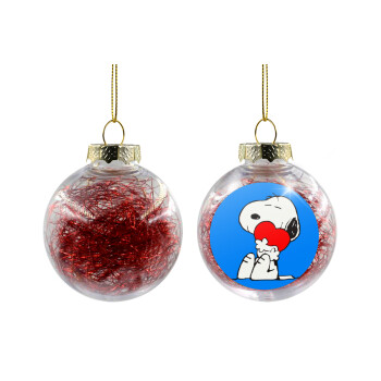 Snoopy, Χριστουγεννιάτικη μπάλα δένδρου διάφανη με κόκκινο γέμισμα 8cm