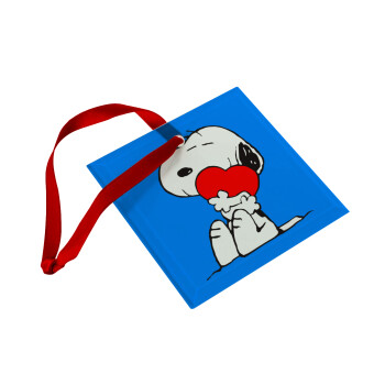 Snoopy, Χριστουγεννιάτικο στολίδι γυάλινο τετράγωνο 9x9cm