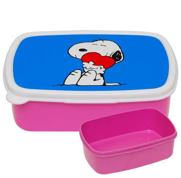 Snoopy — ΡΟΖ παιδικό δοχείο φαγητού (lunchbox) πλαστικό (BPA-FREE) Lunch Βox M18 x Π13 x Υ6cm