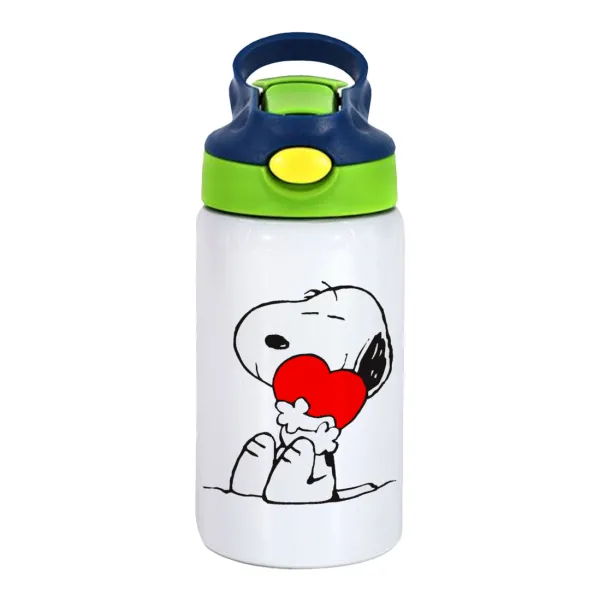 Snoopy — Παιδικό παγούρι θερμό, ανοξείδωτο, με καλαμάκι ασφαλείας, πράσινο/μπλε (350ml)