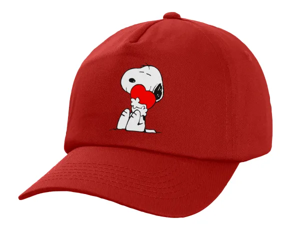 Snoopy — Καπέλο παιδικό Baseball, 100% Βαμβακερό Twill, Κόκκινο (ΒΑΜΒΑΚΕΡΟ, ΠΑΙΔΙΚΟ, UNISEX, ONE SIZE)